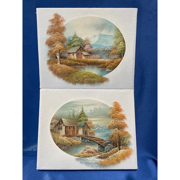 Pair of Unframed Fall Themed Oil Painting by Nathan - Picture 1 of 9